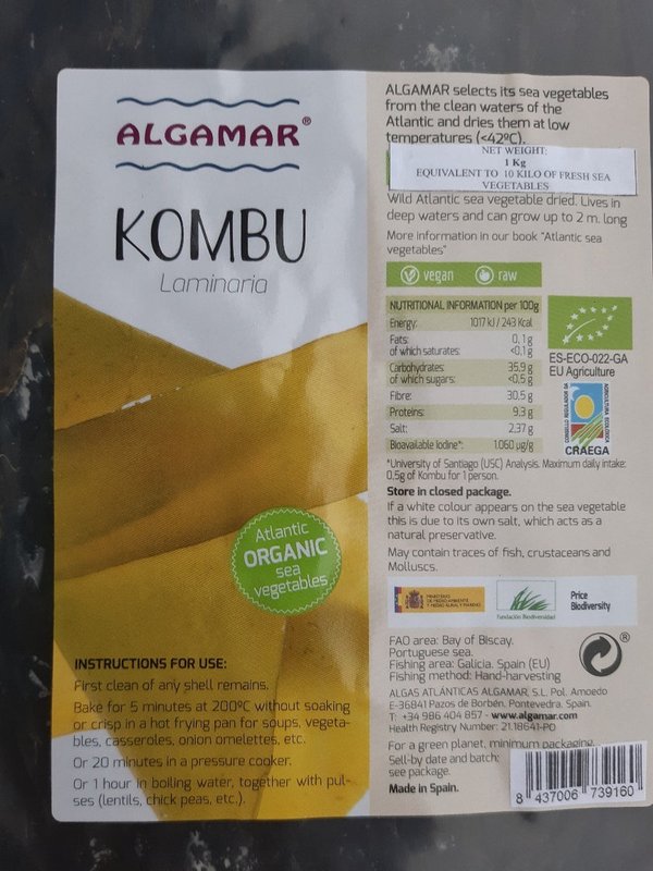 250 g getrocknete Algen KOMBU Laminaria, Kelp, Blätter, von Algamar