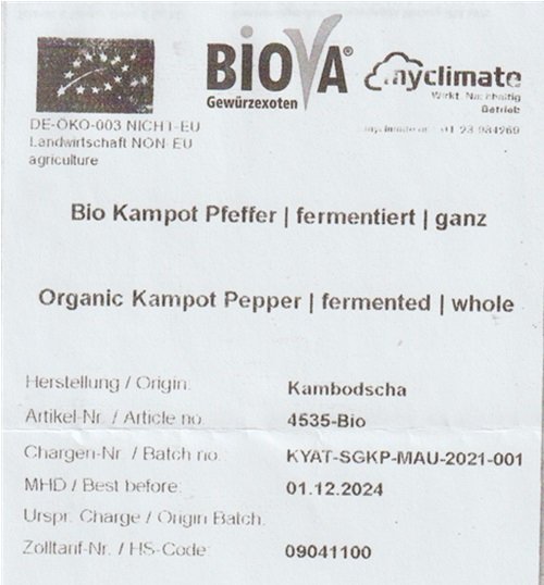 100 g Kampot Pfeffer | schwarz, ganz, fermentiert !!, Handarbeit