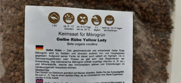 Bio-Keimsaat Gelbe Rübe "Yellow Lady", für Microgreens, 100 g